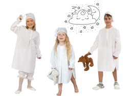 Kinder-Kostüm Nachthemd, langes Schlafhemd weiß mit passender Mütze