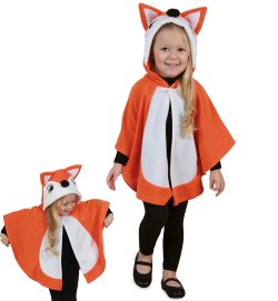 Kostüm Outfit Cape Fuchs Umhang Waldtier mit Kapuze und Ohren für Kinder