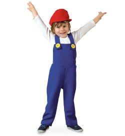 Klempner-Latzhose in blau mit roter Mütze – Blaues Outfit für kleine Handwerker, Gr. 104-128, Partyoutfit