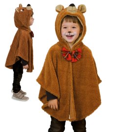 Kinder Bärenkostüm Poncho mit Kapuze – Tierkostüm für Fasching & Karneval – Größe 98 & 104/116