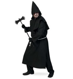 Herrenkostüm Inquisitor Kutte in schwarz mit Kapuze und Gürtel