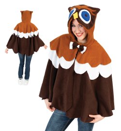 Eulen Poncho – Eule, Uhu, Weicher Fleece-Umhang mit Kapuze für Erwachsene, Einheitsgröße