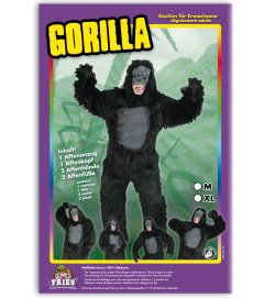 Gorilla Kostüm, Ganzkörperkostüm 6-tlg. schwarz, für Erwachsene