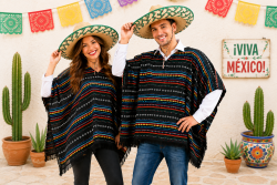 Mexikaner Kostüm-Set Poncho & Sombrero für Erwachsene – 2-teilig Blau