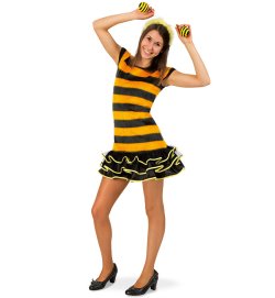 KarnevalsTeufel Kinderkostüm Sweety Bee, Biene, Bienchen, Bee, schwarz-gelb-gestreift, 1-TLG. Kleid