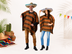 Mexikaner Kostüm-Set Poncho & Sombrero für Erwachsene – 2-teilig