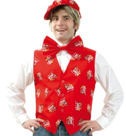 Herrenkostüm "Weste Dom-Clown" 1-tlg. ärmellos in rot mit kleinen Dom-Clown-Motiven