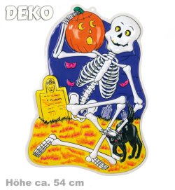 Wand-Deko Halloween, Skelett mit Kürbis, ca. 54 cm