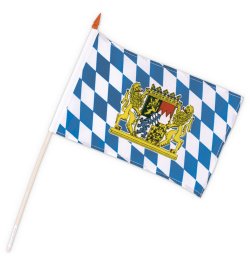 Bayern Fahne mit Holzstab und Bayern-Wappen Oktoberfest