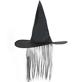 KarnevalsTeufel Hexenhut in schwarz mit grauen Haaren Zauberer Hexenkostüm Perücke