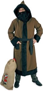 Kostüm Set Knecht Ruprecht, 3 TLG. Mantel mit Kapuze & Kordel, Perücke und Bart und Jute Sack, Krampus, Beelzebub, Gehilfe vom Nikolaus, Weihnachten