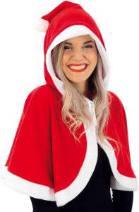 Nikolaus-Gugel in rot-weiß Cape mit Kapuze und Bommel Weihnachtsmann Umhang kurz Überwurf