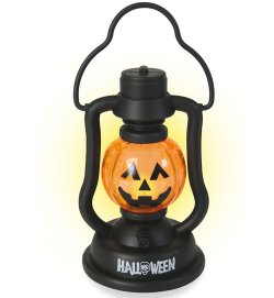 Halloween-Laterne in schwarz mit Kürbis und Halloween-Schriftzug Blinkende Dekoration Lampe Grusel-Deko
