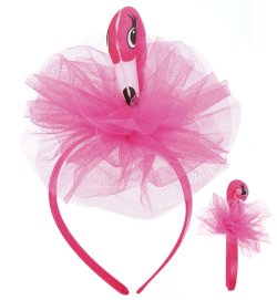 Haarreif Flamingo pink mit Tüll, Paradiesvogel, Sommer, Beachparty, Junggesellinnenabschied, Karneval, Mottoparty