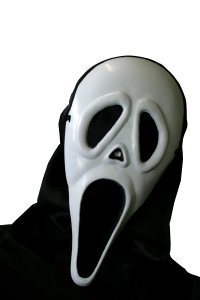 Geister-Haube, weiß - schwarz, Halbmaske, Latex, Halloween, Karneval, Mottoparty, Horror