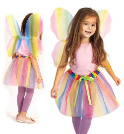 Regenbogen-Schmetterlingskostüm für Kinder – Flügel & Tüllrock Set – Bunte Verwandlung in eine Fantasiegestalt – Größe 104/116