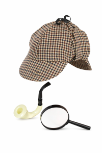 Sherlock Holmes Detektiv Set 3-teilig – Kostüm Zubehör für Erwachsene mit Mütze, Pfeife & Lupe – ideal für Karneval & Mottoparty