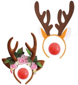 Set REH Rehlein Haarreif Rentier rote Nase Rudolf Weihnachten Geweih Haarschmuck Zubehör Accessoire