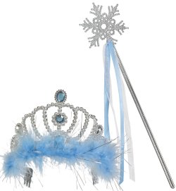 Zubehör-Set Eisprinzessin, 2-TLG Diadem und Stab Tiara Feenstab Königin Prinzessin