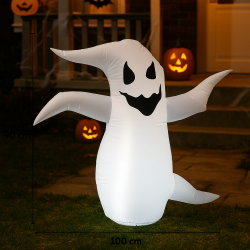 Aufblasbarer Halloween Geist mit LED – 90 cm | Leuchtende Dekofigur für Innen & Außen | Weiß mit Gruselgesicht