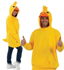 Enten Kostüm für Erwachsene Hoodie Kapuzenpullover mit Bauchtasche und Tierkapuze Schnabel Augen Kopfgefieder und Entenschwanz in 4 Größen erhältlich Unisex