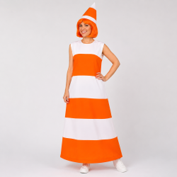 Erwachsenenkostüm Pylone mit Hut orange-weiß gestreift Verkehrshütchen Leitkegel (X-Large)