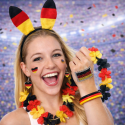Deutschland Fan Set 5-teilig mit Haarreif, Hawaii Kette, Herzohrringen und Armband