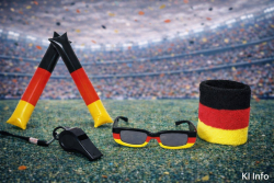 Deutschland Fanpaket 4-teilig mit Tröten, Fanbrille und Schweißband in Schwarz-Rot-Gold
