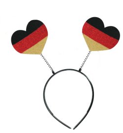 Deutschland Haarreif mit Herz-Wacklern in Schwarz-Rot-Gold für Fußball Fans