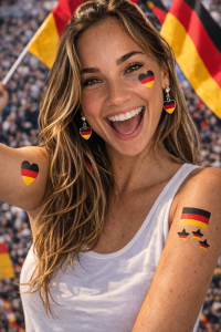 Deutschland Herz-Ohrringe in Schwarz-Rot-Gold mit Fan-Tattoos
