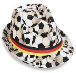 Fußball Trilby-Hut mit Fußballmuster und Deutschlandband in Schwarz-Rot-Gold