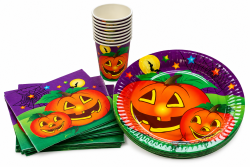 40-teiliges Halloween Tischset mit Kürbis-Motiv, Tellern, Bechern und Servietten
