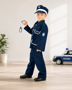 Kinderkostüm Polizist Petersen mit Jacke, Hose und Mütze in dunkelblau