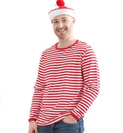 Herrenkostüm "Ringel-Shirt" rot/weiß, Langarm, Karneval, Fasching, Mottoparty