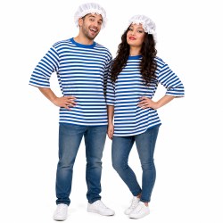 Kostüm - Set Schlafmütze, 2-TLG. Ringel-Shirt Kurzarm (Baumwolle) und Schlafhaube, blau/weiß, Schlafwandler, Clown